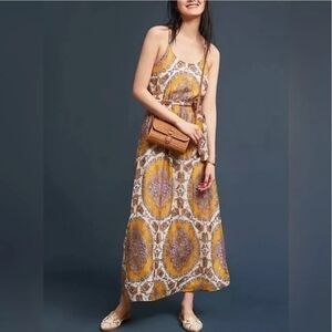 Anthropologie Bohemian Yellow Print Maxi Dress - Women's Summer Sundress